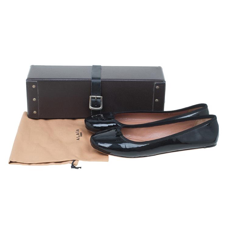 Pre Owned Azzedine Alaia Black Patent Ballet Flats Size 40