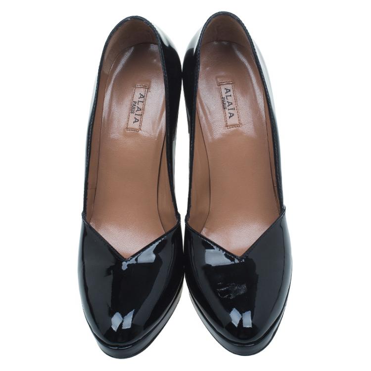 Pre Owned Azzedine Alaia Black Patent Almond Toe Pumps Size 36.5