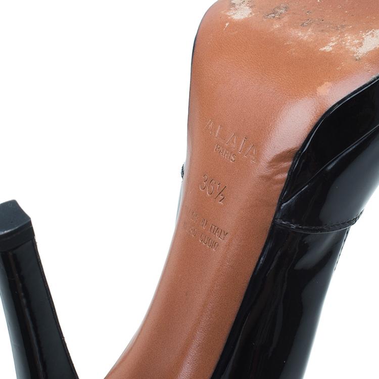 Pre Owned Azzedine Alaia Black Patent Almond Toe Pumps Size 36.5