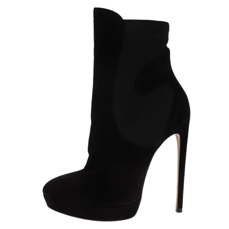 Pre Owned Alaia Black Suede Chamois Platform Ankle Boots Size 39