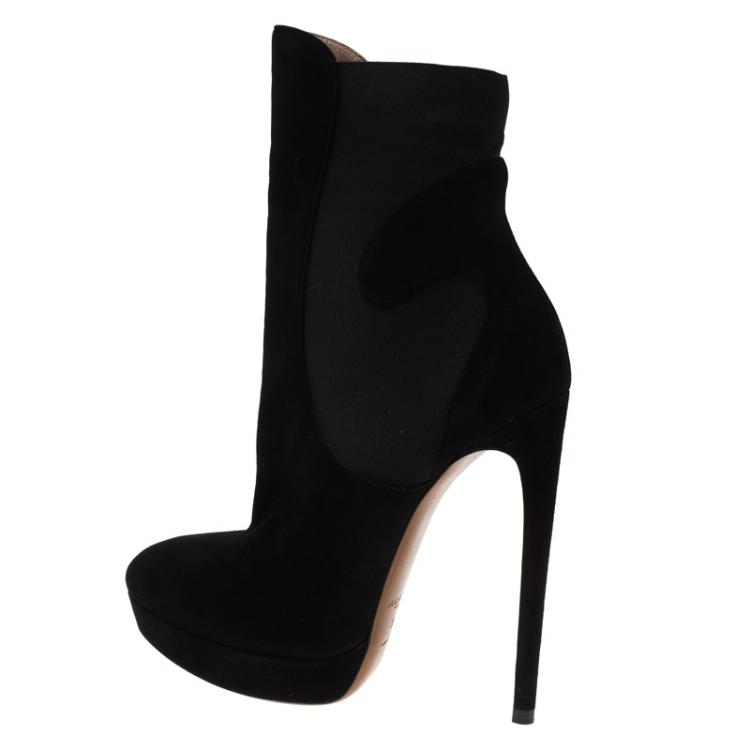 Pre Owned Alaia Black Suede Chamois Platform Ankle Boots Size 39