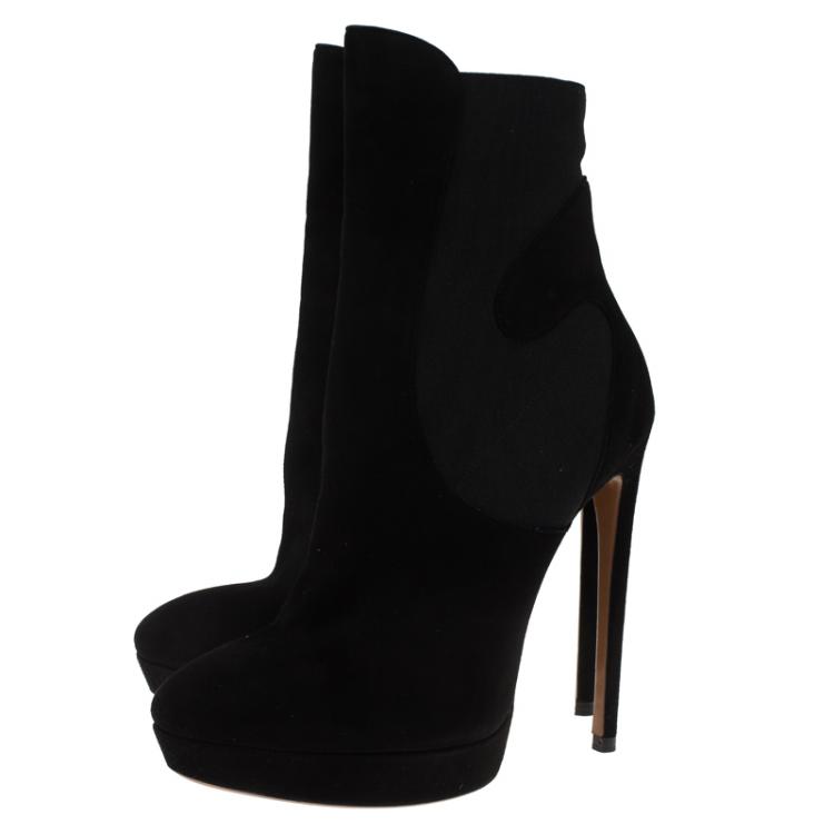Pre Owned Alaia Black Suede Chamois Platform Ankle Boots Size 39