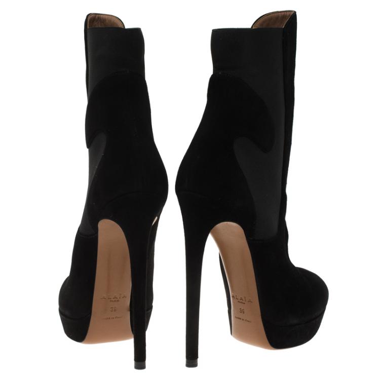 Pre Owned Alaia Black Suede Chamois Platform Ankle Boots Size 39