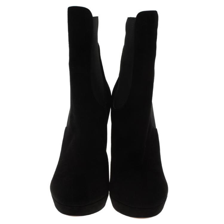 Pre Owned Alaia Black Suede Chamois Platform Ankle Boots Size 39