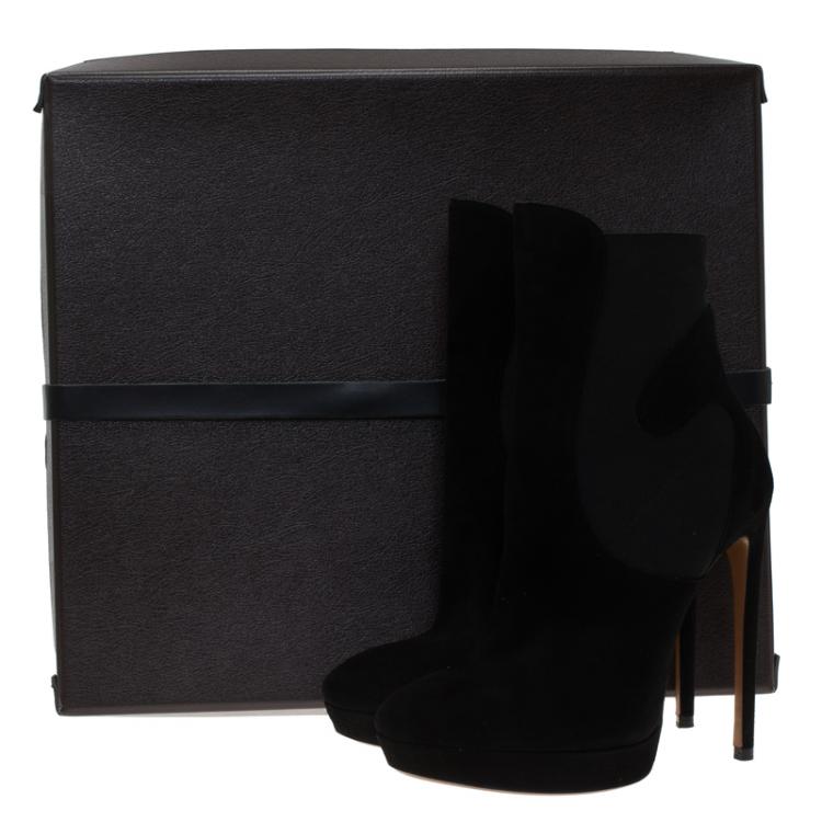Pre Owned Alaia Black Suede Chamois Platform Ankle Boots Size 39