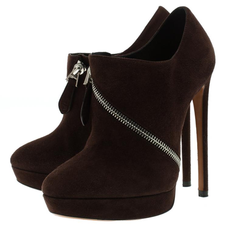 Pre Owned Alaia Mocha Brown Suede Platform Ankle Boots Size 36