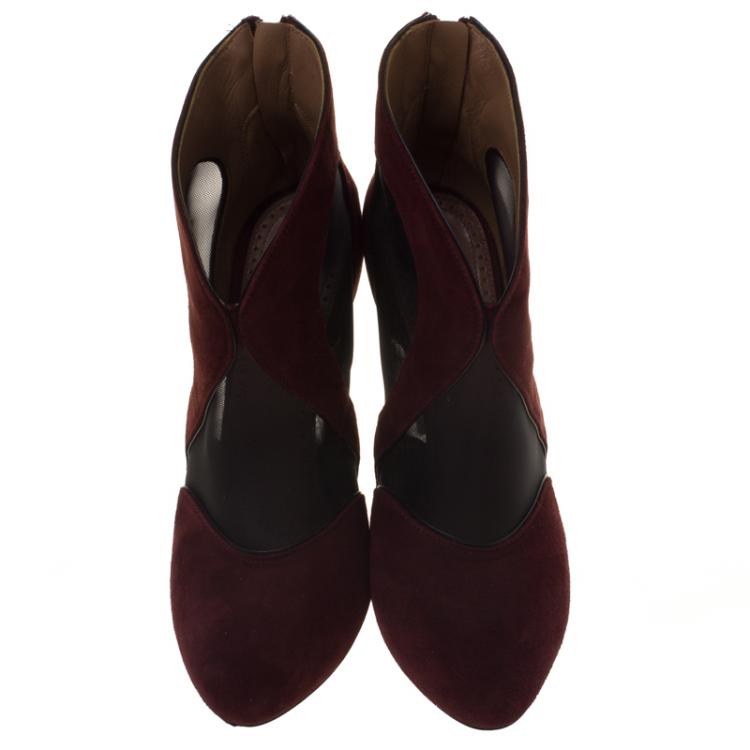 Pre Owned Alaia Maroon Suede and Mesh Ankle Boots Size 35
