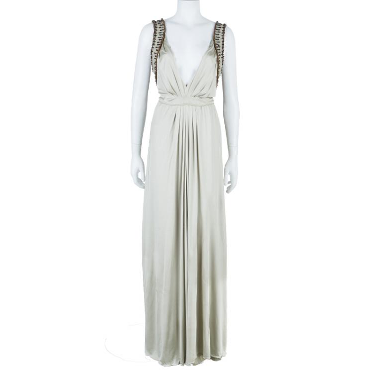 مملوكة مسبقًا Alberta Ferretti Beige Embellished Maxi Dress M