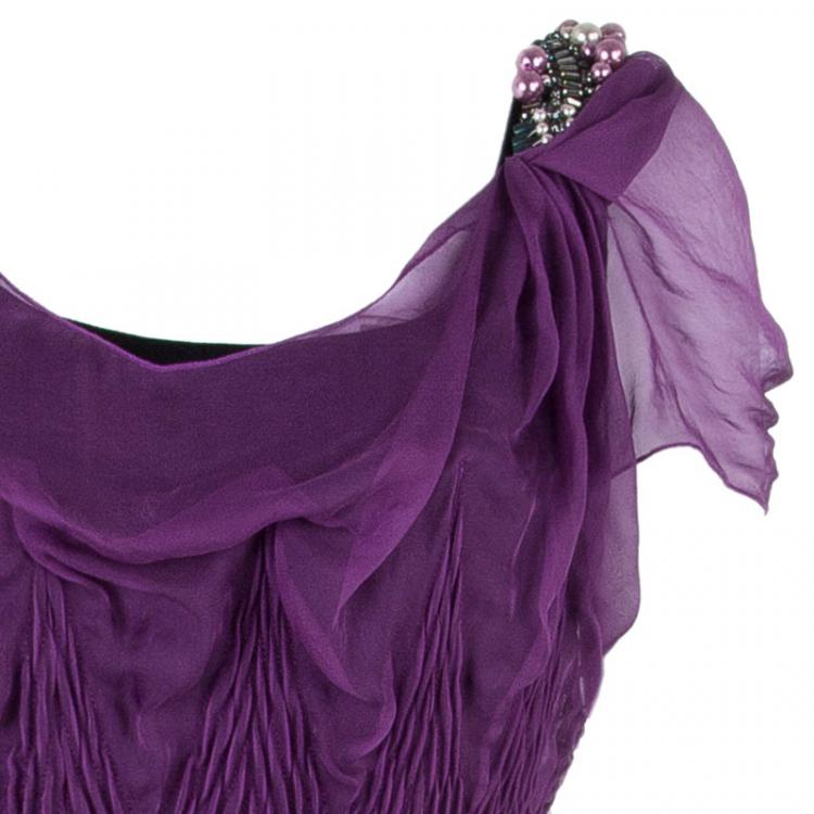 مملوكة مسبقًا Alberta Ferretti Purple Embellished Chiffon Maxi Dress M