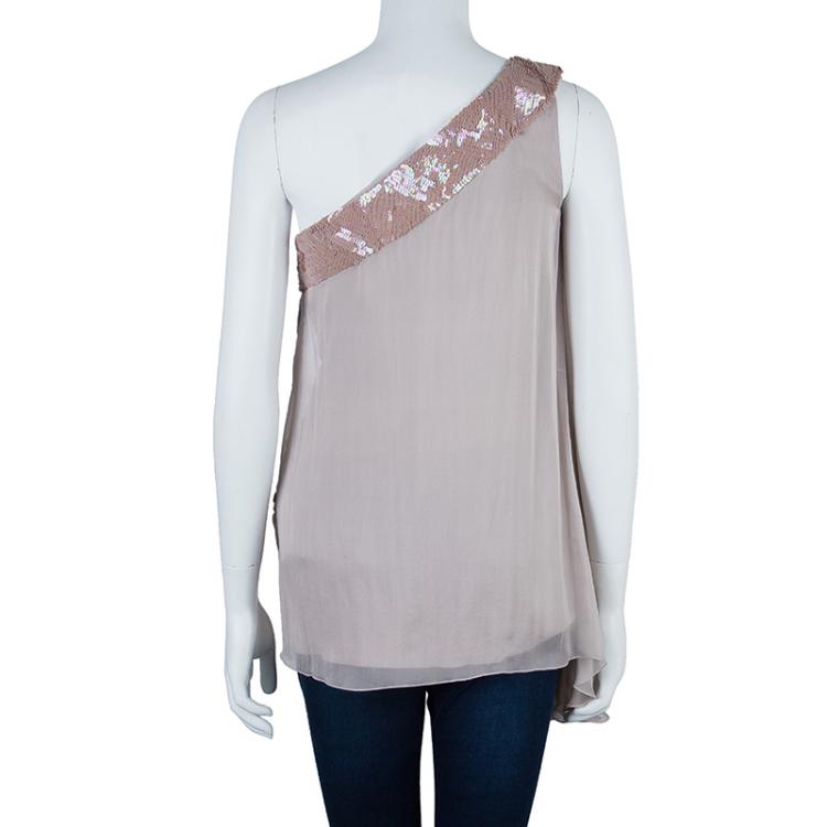 Pre Owned Alberta Ferretti Nude One Shoulder Top M