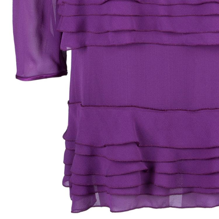 Pre Owned Alberta Ferretti Purple Tiered Silk Dress M