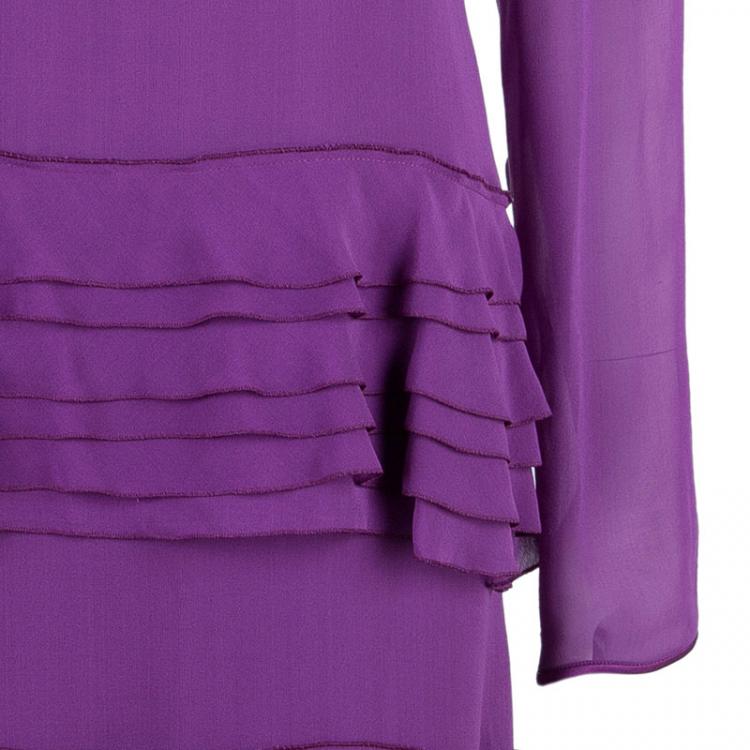 Pre Owned Alberta Ferretti Purple Tiered Silk Dress M