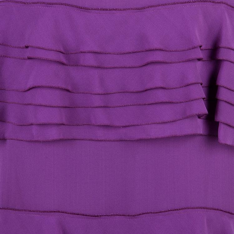 Pre Owned Alberta Ferretti Purple Tiered Silk Dress M