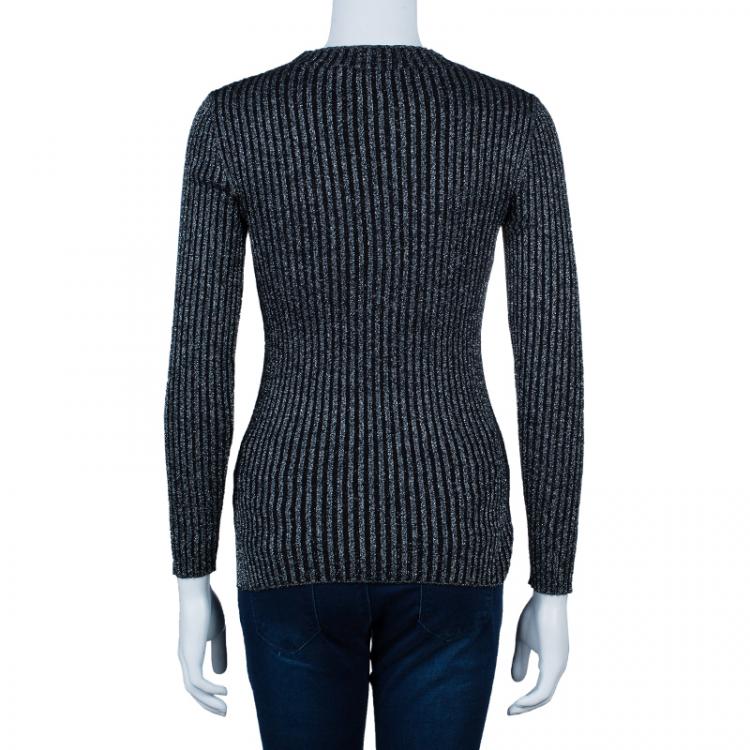 Pre Owned Alberta Ferretti Black Metallic Ribbed Top S