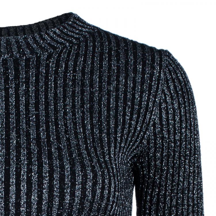 Pre Owned Alberta Ferretti Black Metallic Ribbed Top S