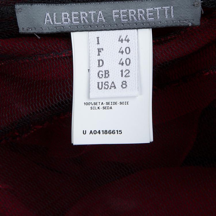 Pre Owned Alberta Ferretti Red Chiffon Tiered Stone Embellished Gown M