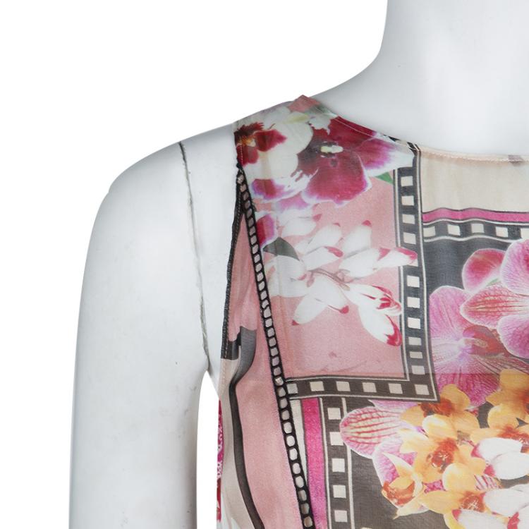 Pre Owned Alberta Ferretti Multicolor Floral Print Sheer Back Detail Sleeveless Gown M