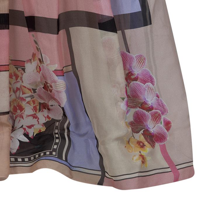 Pre Owned Alberta Ferretti Multicolor Floral Print Sheer Back Detail Sleeveless Gown M