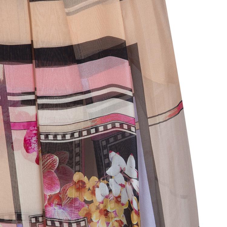 Pre Owned Alberta Ferretti Multicolor Floral Print Sheer Back Detail Sleeveless Gown M