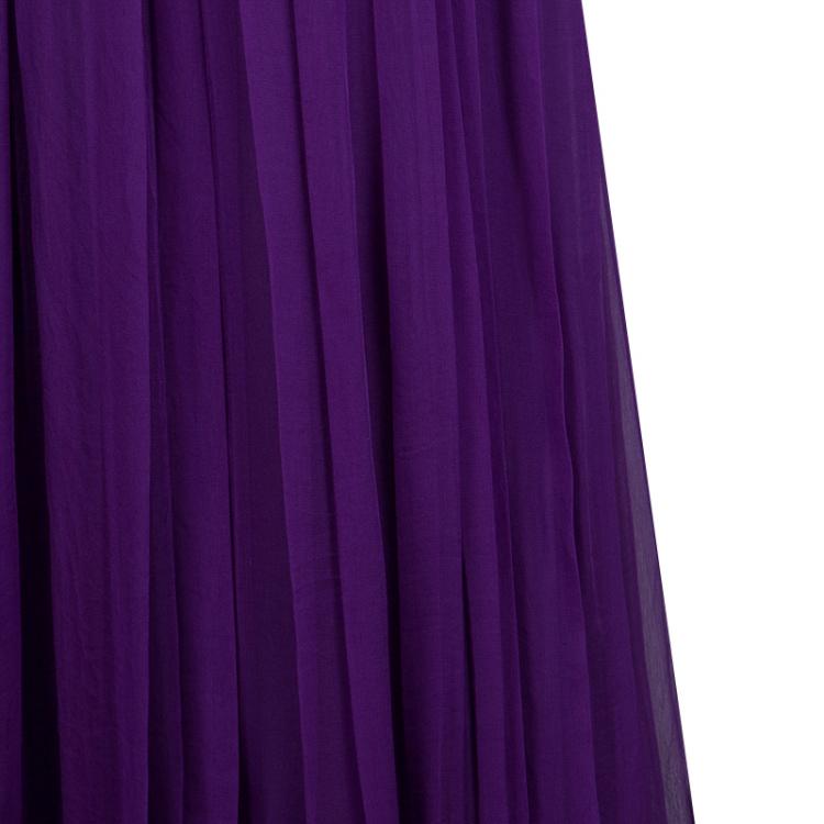 Pre Owned Alberta Feretti Purple Pleated Silk Sleeveless Gown M