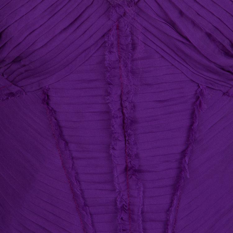 Pre Owned Alberta Feretti Purple Pleated Silk Sleeveless Gown M