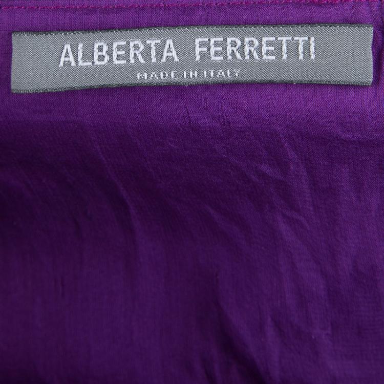Pre Owned Alberta Feretti Purple Pleated Silk Sleeveless Gown M
