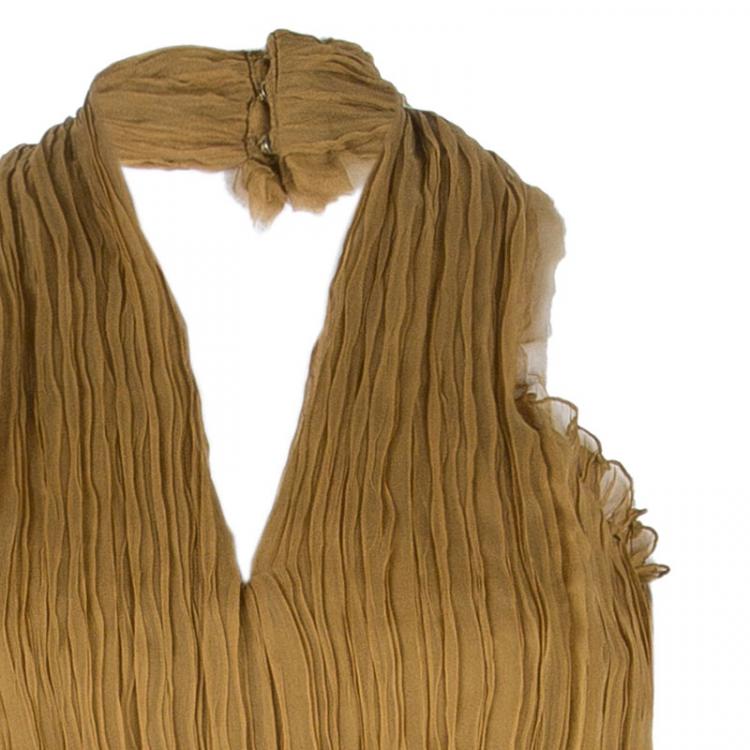 Pre Owned Alberta Ferretti Mustard Chiffon Pleated Gown M