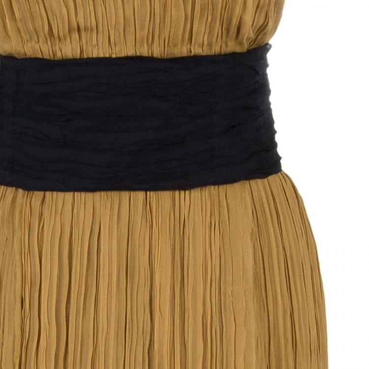 Pre Owned Alberta Ferretti Mustard Chiffon Pleated Gown M