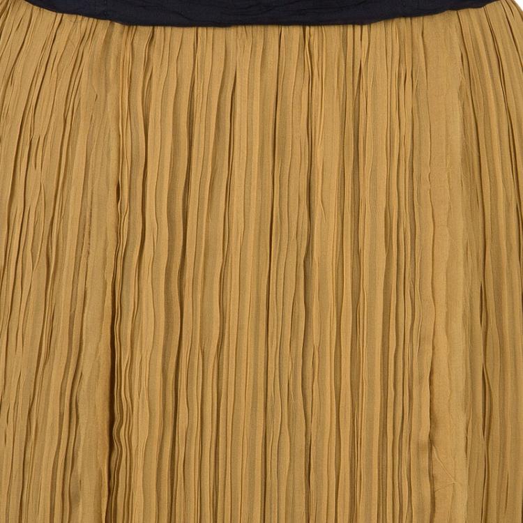 Pre Owned Alberta Ferretti Mustard Chiffon Pleated Gown M