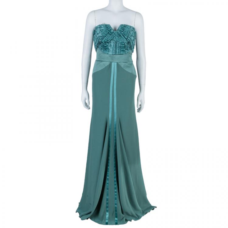 Pre Owned Alberta Ferretti Green Embellished Bustier Evening Gown M