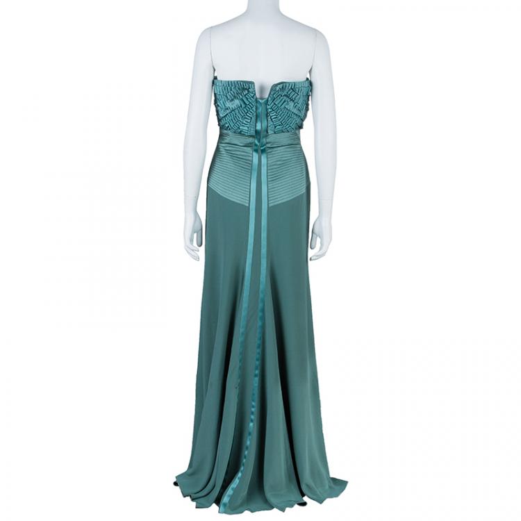 Pre Owned Alberta Ferretti Green Embellished Bustier Evening Gown M