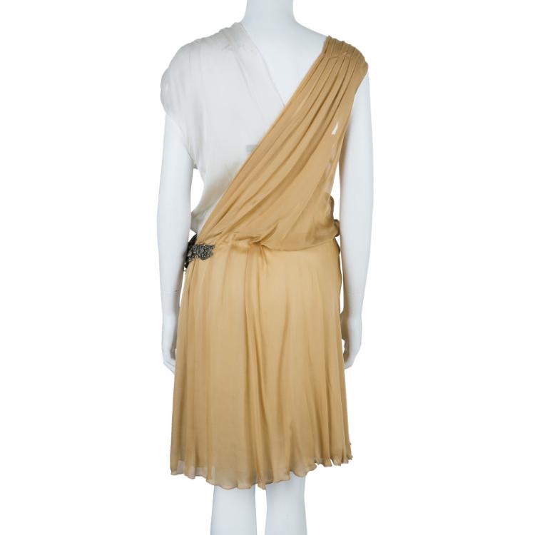 Pre Owned Alberta Ferretti Beige Gathered Dress M