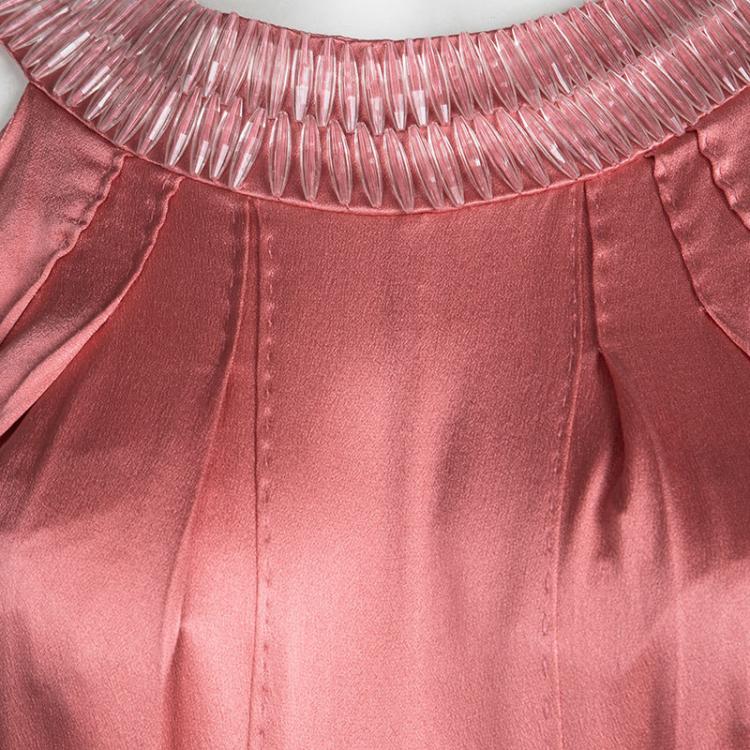 Pre Owned Alberta Ferretti Pink Silk Embellished Neck Detail Belted Sleeveless Dress S