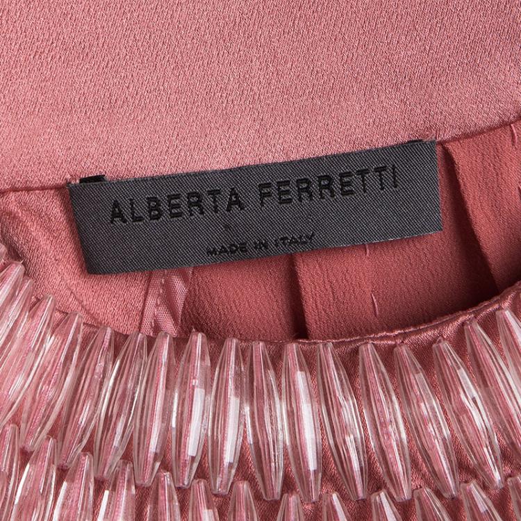 Pre Owned Alberta Ferretti Pink Silk Embellished Neck Detail Belted Sleeveless Dress S