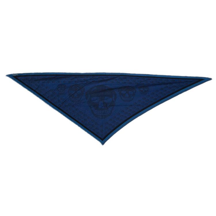 Pre Owned Alexander McQueen Blue Modal Cashmere Skull Triangle Kefia