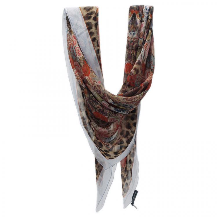 مملوكة مسبقًا Alexander McQueen Floral and Leopard Print Square Scarf
