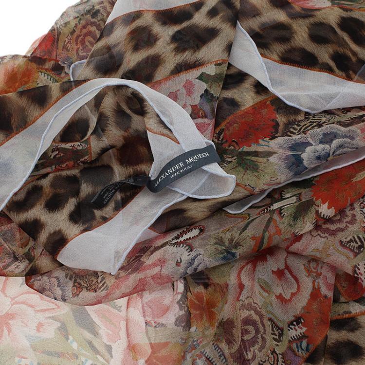 مملوكة مسبقًا Alexander McQueen Floral and Leopard Print Square Scarf