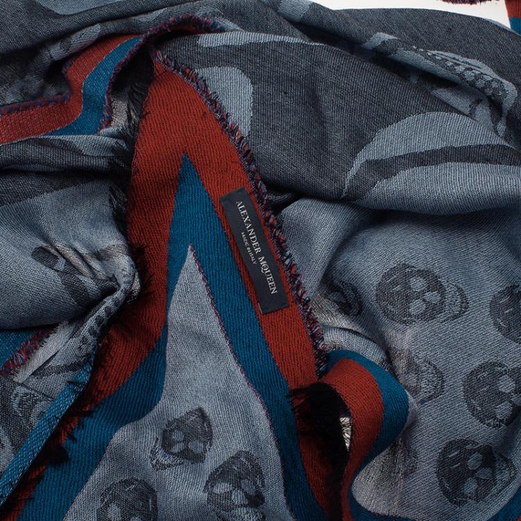 Pre Owned Alexander McQueen Grey Modal Cashmere Skull Triangle Kefia