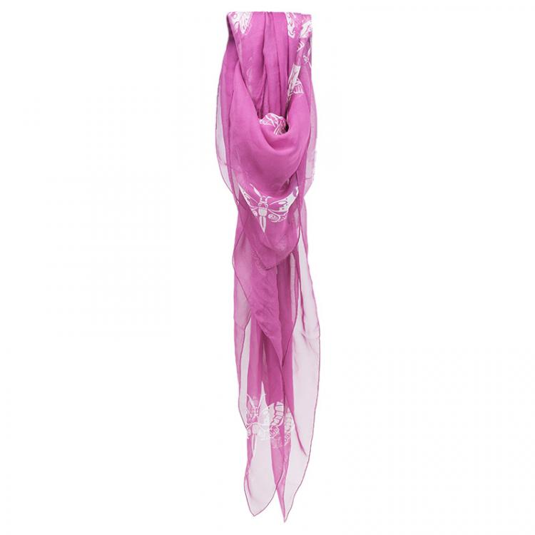 Pre Owned Alexander McQueen Pink Ivy Leaf Square Scarf