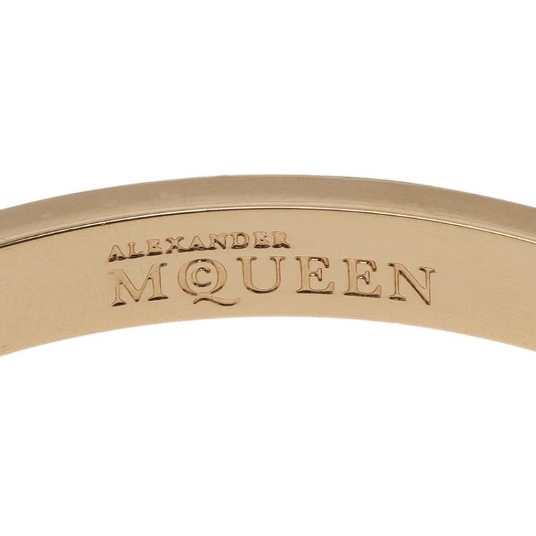 Pre Owned Alexander McQueen Skull White Thin Gold Tone Bracelet