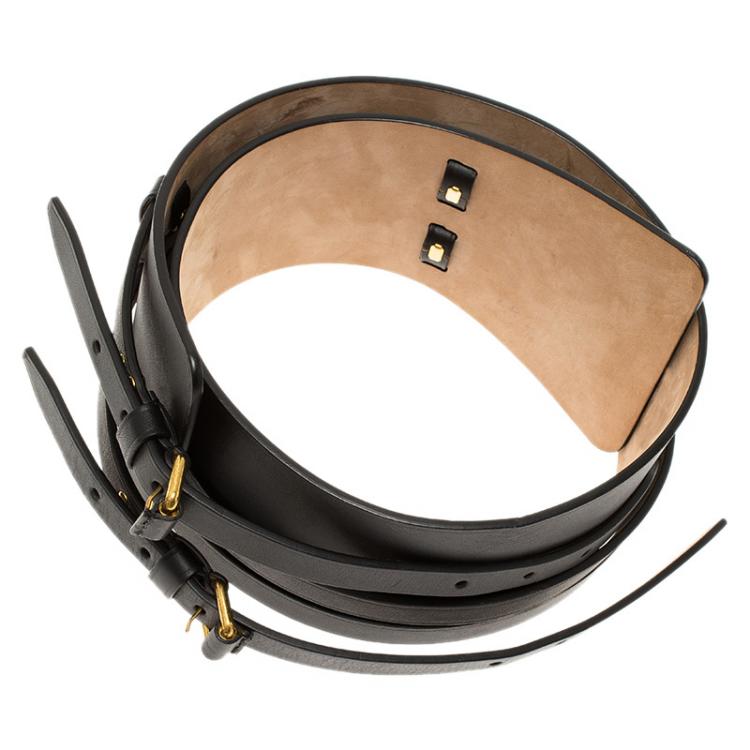 Pre Owned Alexander McQueen Black Leather Wide Waist Belt 90CM