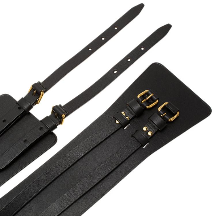 Pre Owned Alexander McQueen Black Leather Wide Waist Belt 90CM