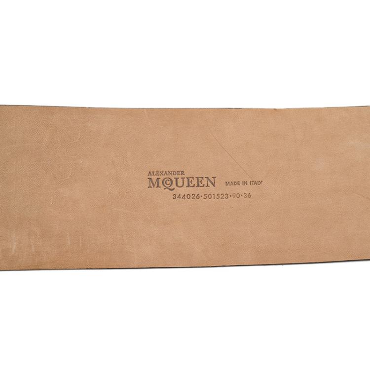 Pre Owned Alexander McQueen Black Leather Wide Waist Belt 90CM