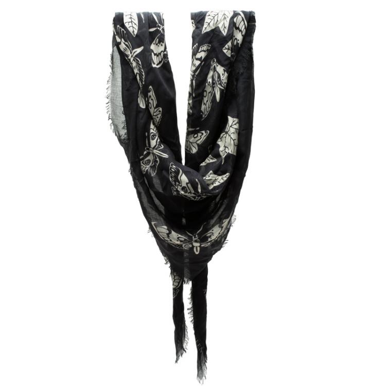Pre Owned Alexander McQueen Black Ivy Leaf Square Scarf