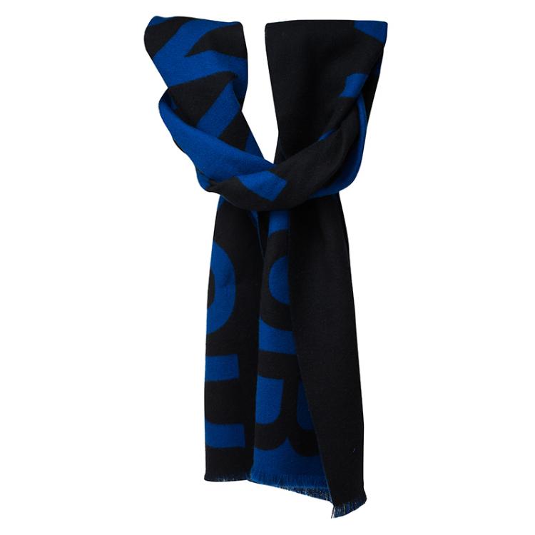 Pre Owned Alexander McQueen Blue and Black Honour Print Wool Stole