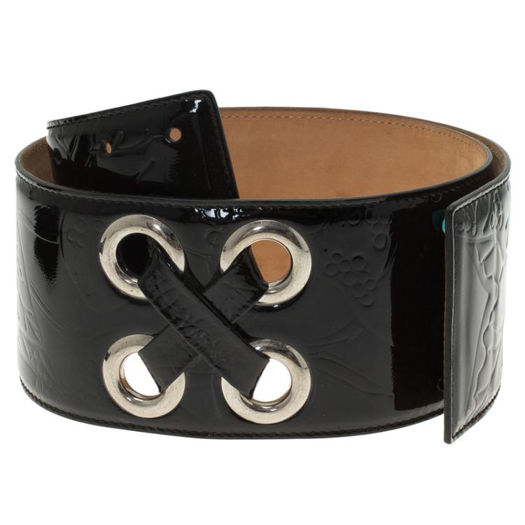 Pre Owned Alexander McQueen Black Patent Ivy Eyelet Waist Belt 85 CM
