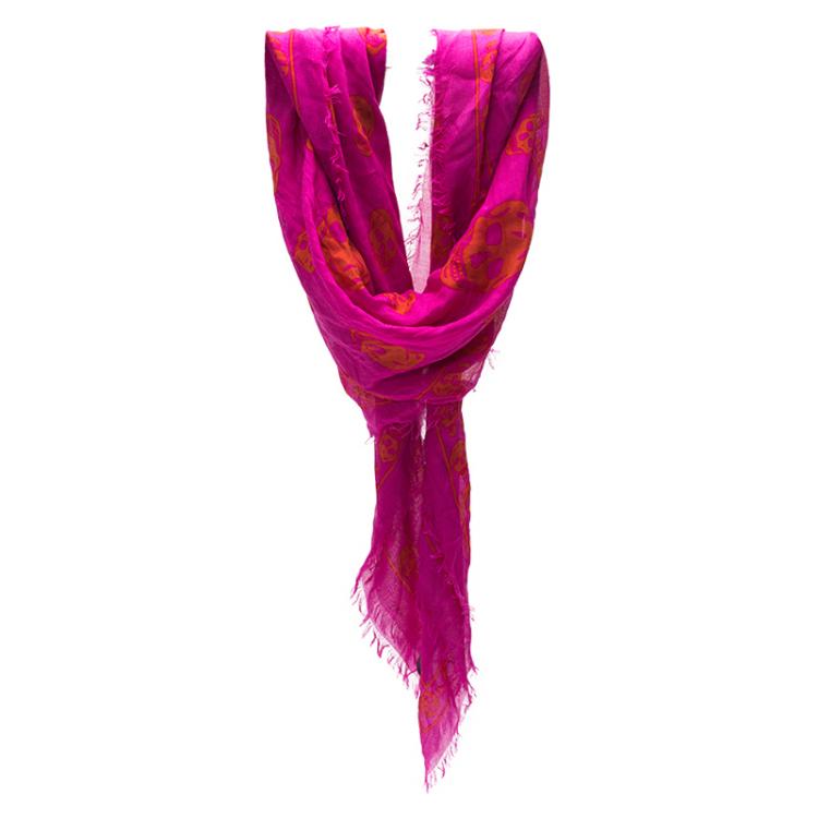 Pre Owned Alexander McQueen Pink Skull Print Scarf