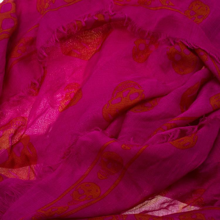 Pre Owned Alexander McQueen Pink Skull Print Scarf
