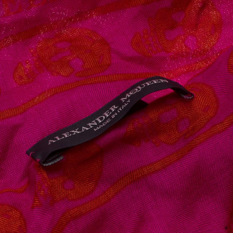 Pre Owned Alexander McQueen Pink Skull Print Scarf