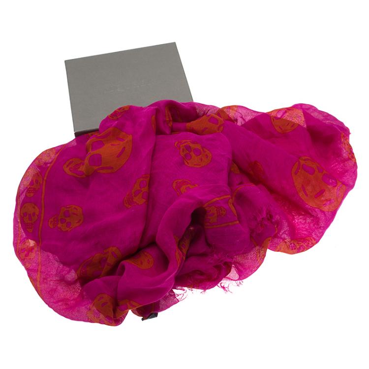 Pre Owned Alexander McQueen Pink Skull Print Scarf